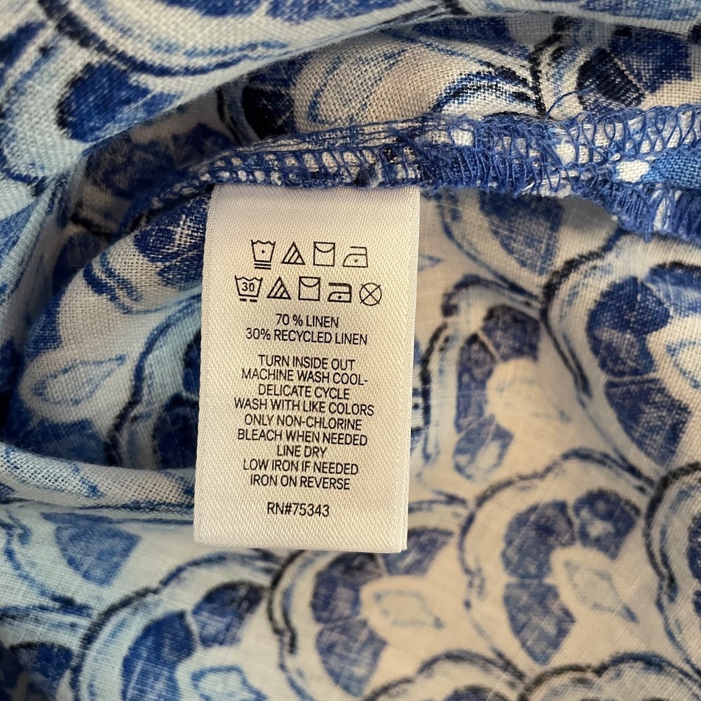 Sigrid Olsen Linen Patterned Tunic Top Blue L Resort Beach Coastal Sustainable - Picture 8 of 10